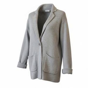 Talbots soft gray long length shawl collar duster cardigan wool blend sz M